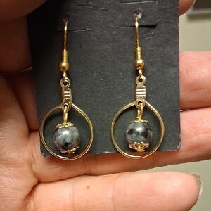 Gold and Laborodite Dangle Earrings